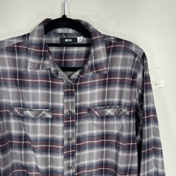 urban outfitters plaid flannel button-down long sleeve shirt boyfriend fit small - Picture 2 of 15